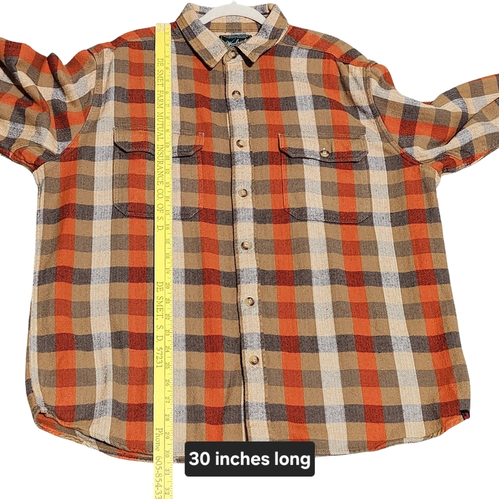 WOOLRICH Flannel Shirt Mens XL Brown Orange Plaid Workwear Heritage Blue Collar - Picture 10 of 11